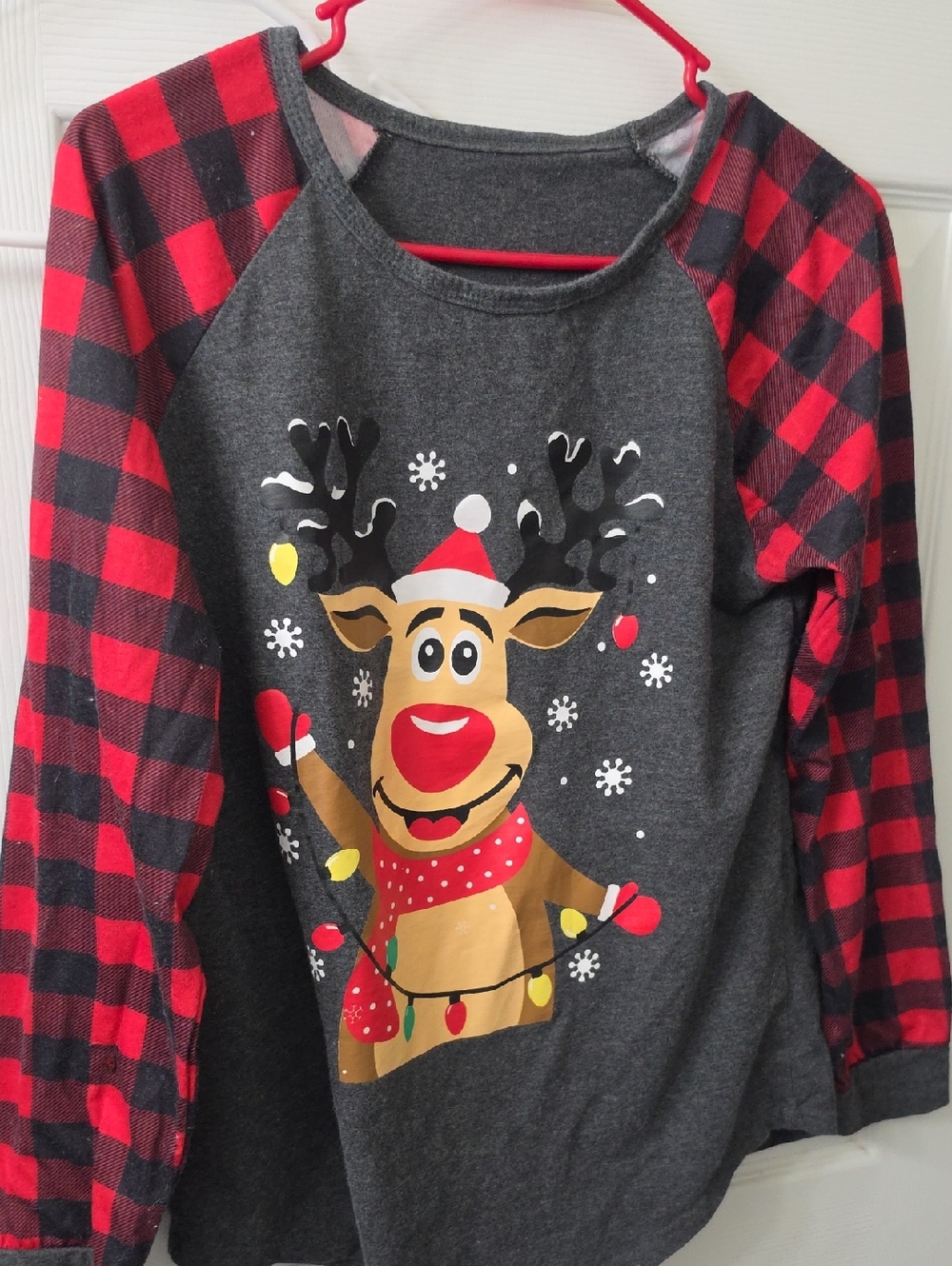 Girls' Gray & Red Reindeer Holiday Top